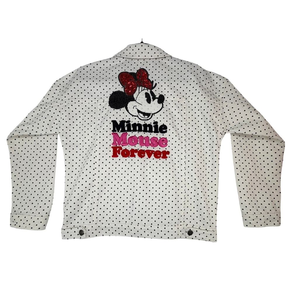 Disney Minnie Mouse Forever Polka Dot Denim Sequin Embroidered Jacket S